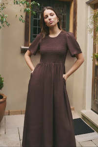 Products: Re:Union Wren Linen Midi Dress Chocolate
