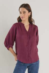 BY ROSA Deity Burgundy Linen Puff Sleeve Blouse
