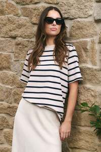 Tanks Tees: Re:Union Binding Ecru Navy Stripe Boxy Fit Tee