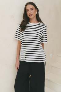 Tanks Tees: Re:Union Binding Black White Stripe Boxy Fit Tee