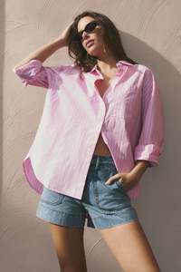 Shirts Blouses: Stories Be Told You Got This Pink Stripe Oversized Boyfriend Shirt