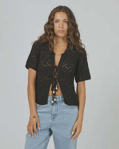 Shirts Blouses: Silent Theory Nina Crochet Top Black