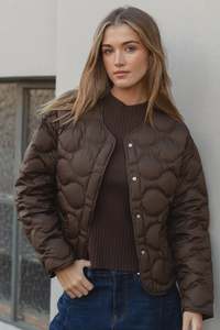 Womens Outerwear: By Rosa Premium Down Filled Quilted Jacket Chocolate