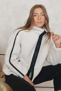 Womens Outerwear: Among The Brave Chalet Taupe Sherpa Collared Jacket