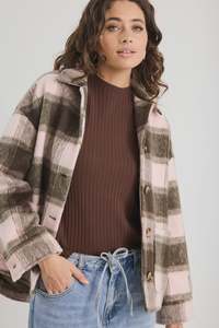 Womens Outerwear: Stories Be Told Solace Oversized Shacket Chocolate Pink