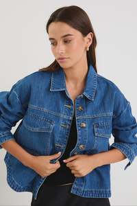 Womens Outerwear: Among The Brave Echo Storm Blue Patch Denim Jacket