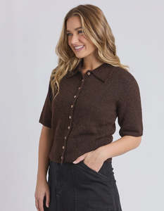 Knitwear: Foxwood Fernie Button Knit Coffee
