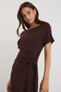 Among The Brave: Among The Brave Vortex Chocolate Jersey Tie Wasit T-Shirt Dress