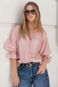 BY ROSA Encounter Blush Gathered Button Front Top