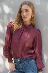 By Rosa Poet Burgundy Plum High Neck Top