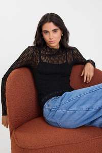 Among The Brave Giving Black Lace Long Sleeve Top