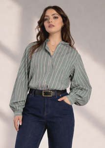 Drama The Label: Drama The Label Fay Shirt Green Stripe