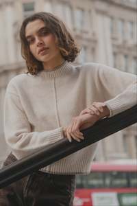 Knitwear: Among The Brave Edge Ivory Contrast Trim Jumper