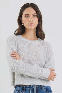 Knitwear: Ivy + Jack Adulation Grey Marle Pointelle Fluffy Jumper