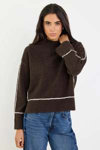 Stories Be Told Quest Chocolate Contrast Detail Jumper Chocolate