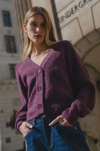 Stories Be Told Essence Plum V Neck Cardigan