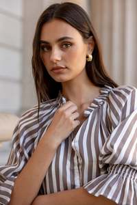 Ivy + Jack Noetic Chocolate Stripe Blouse