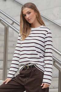 Re:Union Thether Long Sleeve Tee Chocolate White Stripe