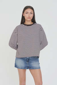 Huffer: Huffer Alex Stripe Billie LS Tee Petal/Cocoa