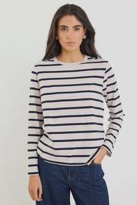 Excluding Already Discounted: Re:Union Tether Long Sleeve Tee Ecru/Navy Stripe