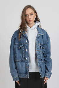 Womens Outerwear: Federation Blown Out Denim Jacket Midi Blue