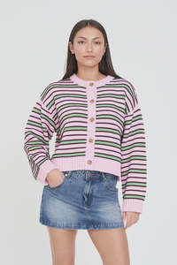 Huffer Bobby Knit Cardigan Pink/Meadow