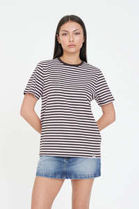 Huffer Alex Stripe Classic Tee Petal/Cocoa