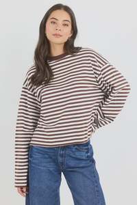 Excluding Already Discounted: Stories Be Told Unite Chocolate White Stripe Long Sleeve Binding Tee