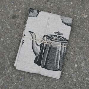 Tea Towels: Black teapot linen tea towel