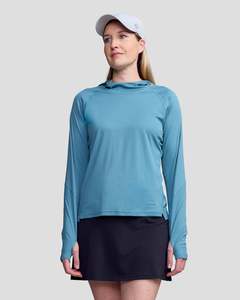 Travel Knits: Women's SUN-Stopper LT Hoodie - Hooded Top - Washed Blue