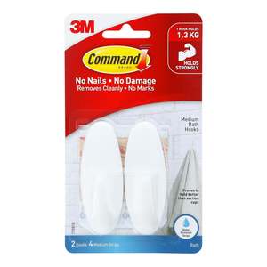 Hooks: Command Bathroom Hooks Medium White
