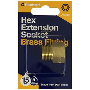 Pipe Pipe Fittings: Plumb It Hex Extension Socket 15mm Brass