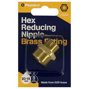 Plumb It Reducing Nipple 20mm-15mm Brass