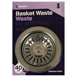 Traps Wastes Fittings: Plumb It Basket Waste & Plug 40mm Chrome