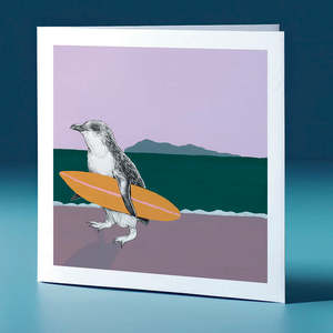 Orange Surfboard Korora Surfs Up Greeting Card