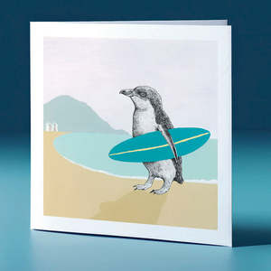 Blue Surfboard Korora Surfs Up Greeting Card