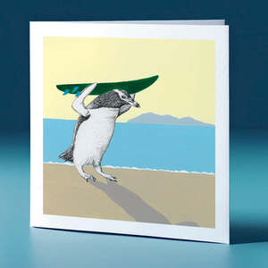Greeting Cards: Surfboard Hoiho Surfs Up Greeting Card