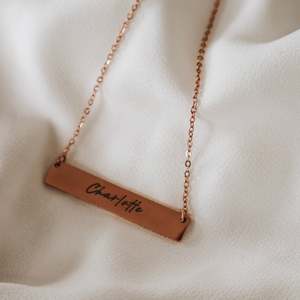 Handstamped Necklaces: Rose Gold Bar Necklace
