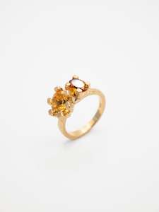 Asymmetric Double Claw Ring ~ Gold & Citrine