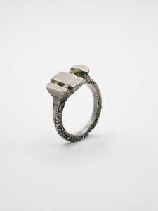 Offcut #27 ~ Sterling Silver (patina), 0.34ct Sapphire, Sapphire, Diamond