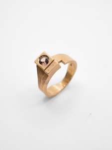 Welfe Bowyer: Offcut #22 ~ 9ct gold (patina), 0.5ct Champagne Sapphire (5mm), Champagne Diamond (1.7mm)