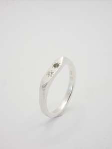 Gemmy Mountain Signet Ring ~ Silver, Green Sapphire & Diamond