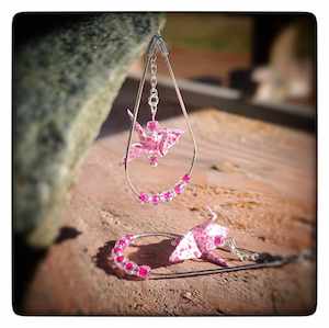 Earrings: ORIGAMI CRANE Earrings - Hoops