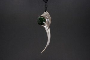 Silver and New Zealand Jade Female Huia bird kawakawastone