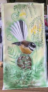 Original Silk Painting - Fantail  Koru