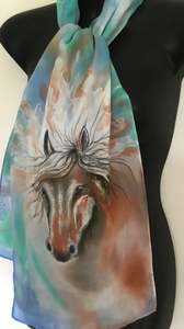 Horse Portrait -  Animal Hand painted Silk Scarf