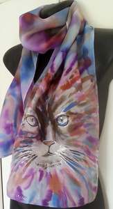 Cats Dogs Horses Other Animals Hand Painted Silk Scarves: Tabby Cat Face - Animal Hand Painted Silk scarf