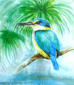 Anything: Kingfisher & Cabbage trees - Outdoor Art Squarish