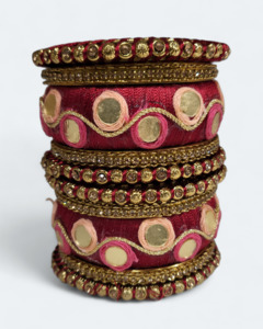 Elegant Double Circle Mirror Bangles Maroon – Kaysons