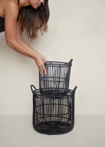 Rattan Basket Set Of 2 / Charcoal